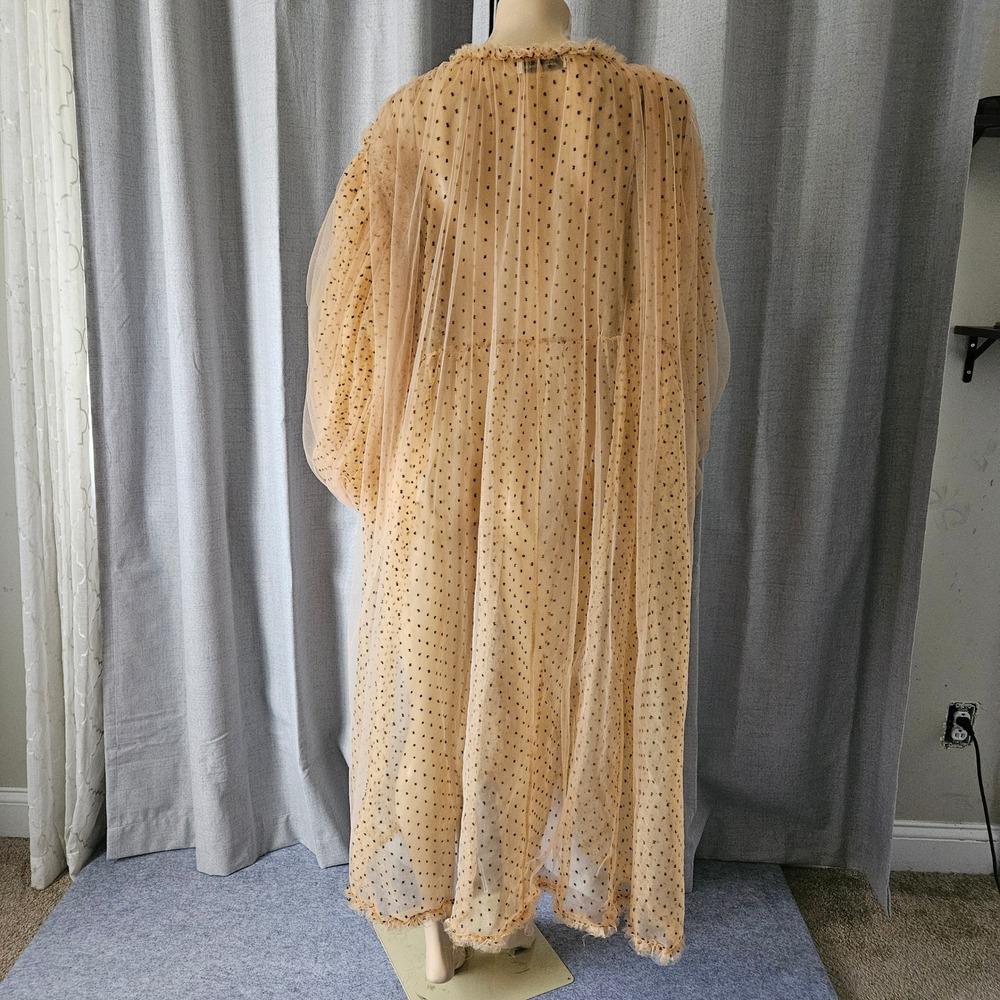 Fancy Dream Peach Tulle Polka Dot Sheer Ruffle Puff Sleeve Duster Robe OS - Picture 3 of 11